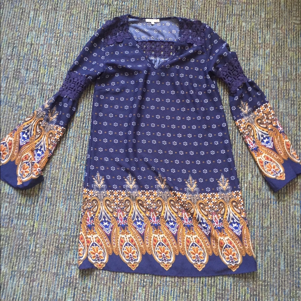 long sleeve dress blue boho